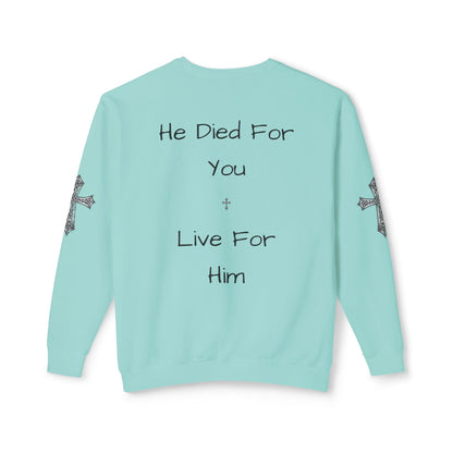 LIMITED EDITION Bleached Canvas™ Crewneck “He Died For You Live For Him”